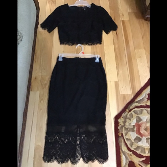 2 pc set Express top skirt lady girl size XSmall 0 black lacy EUC outfit dress - Picture 2 of 16